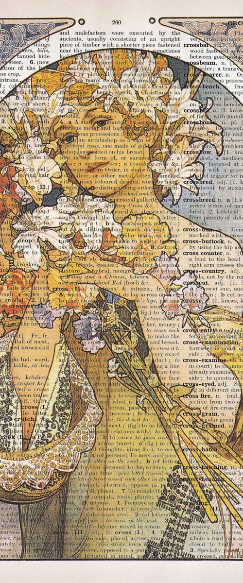 La Fleur - Collage Art Print on Large Real English Dictionary Vintage Book Page by Jakub DK - JAKUB D KRZEWNIAK