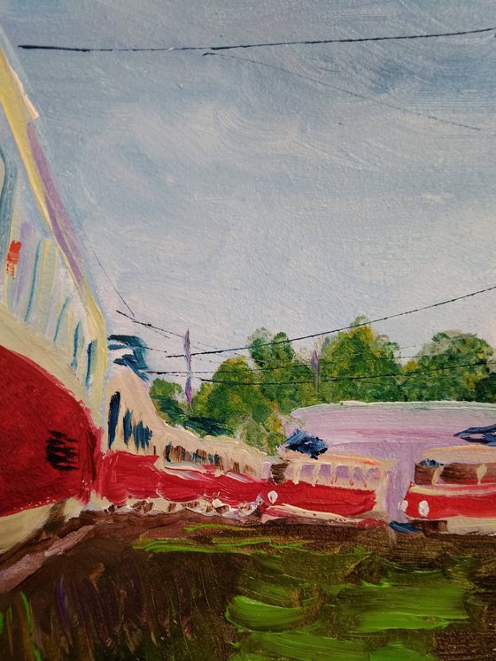 Tram depot. Pleinair painting