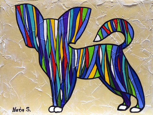 Chihuahua Dog - Original Abstract Rainbow Dog Painting by Nataliya Stupak