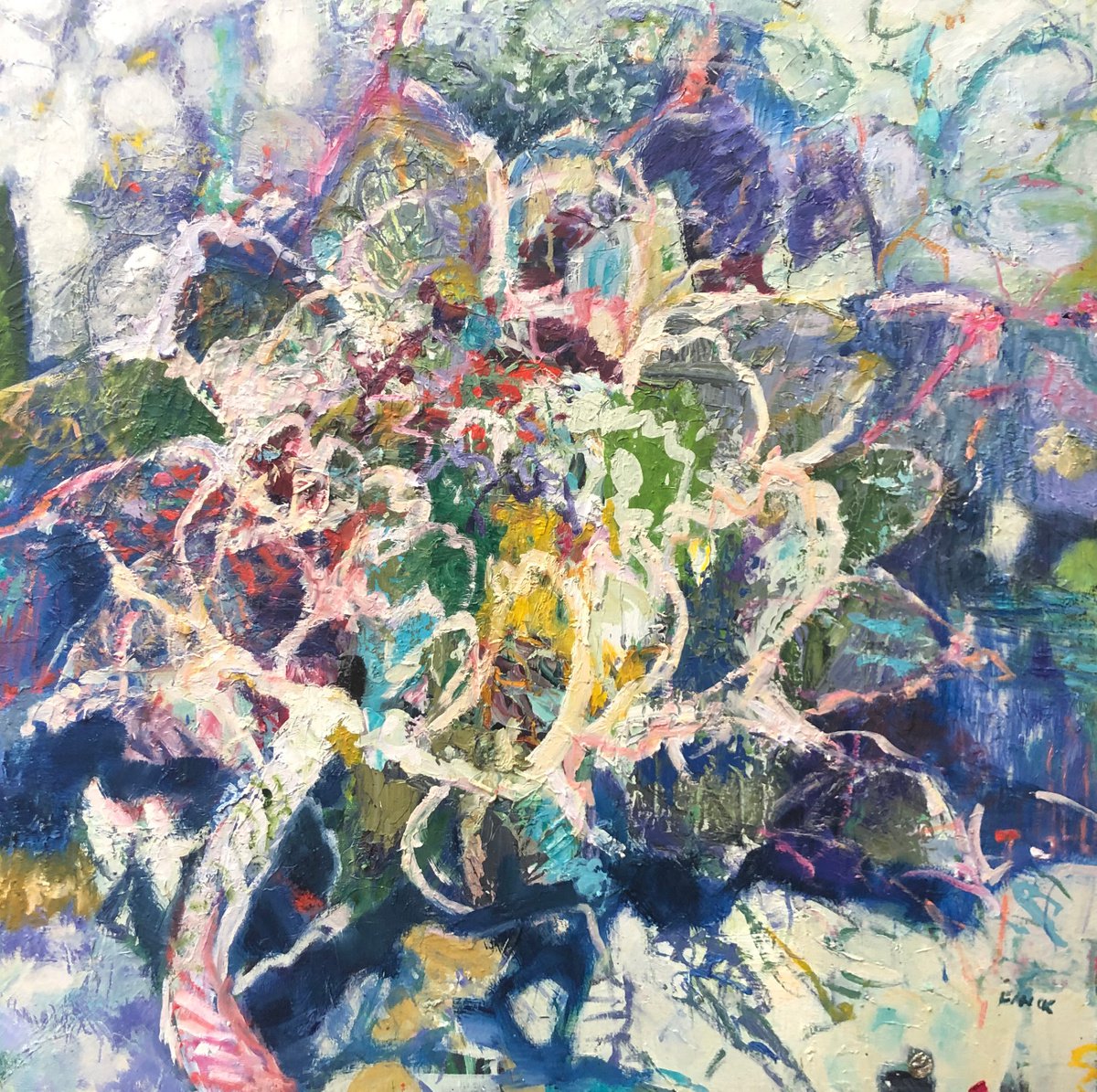 Expressive Botanical Oil Painting By Maureen Finck, 30 X 30", The Artichoke, Original Artwork