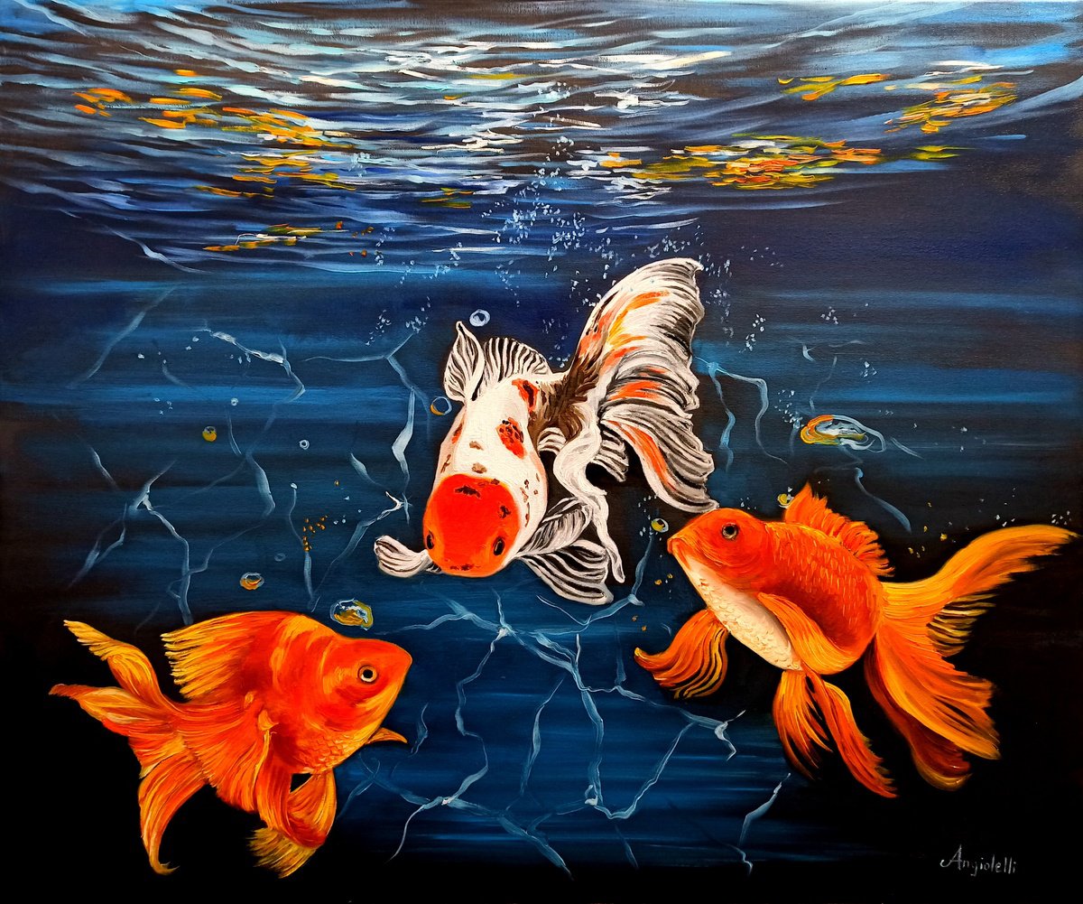 Photorealistic Animal Oil Painting By Anna Rita Angiolelli, 24 X 20, Aquarium, Original Artwork