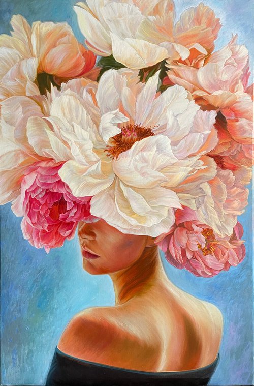 Portrait with flowers by Elena