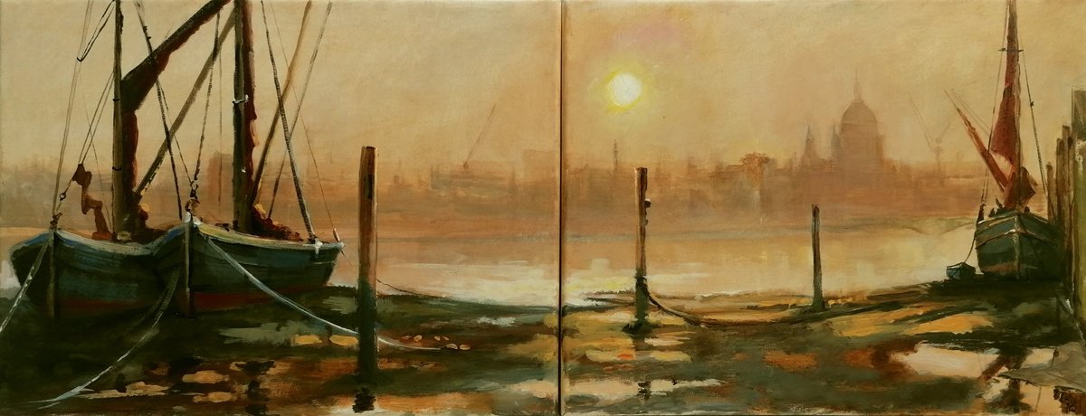 Impressionistic Cityscapes Acrylic Painting By Alan Harris, 32 X 12, London