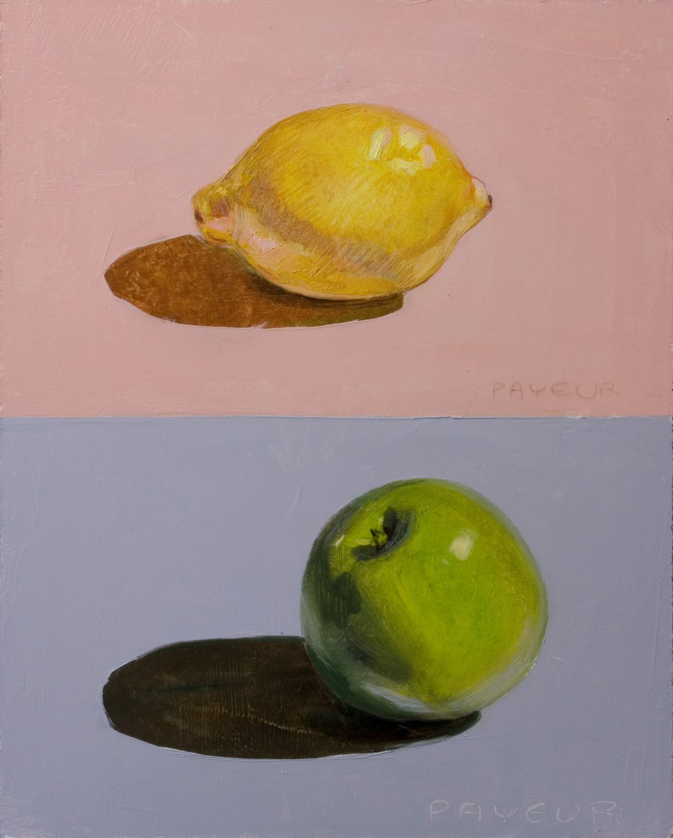 gift for food lovers: modern diptych, still life of lemon and apple by Olivier Payeur