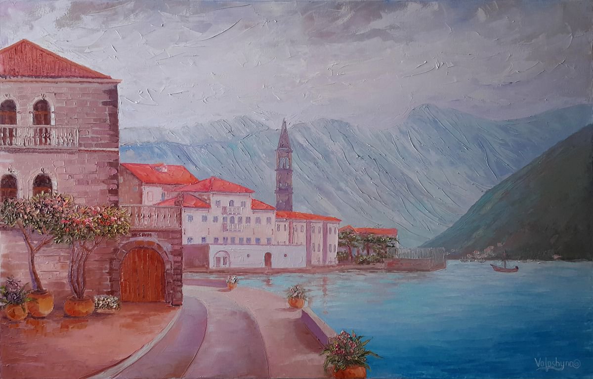Impressionistic Landscape Oil Painting By Mary Voloshyna, 43 X 28", Adriatic. Montenegro, Original Artwork