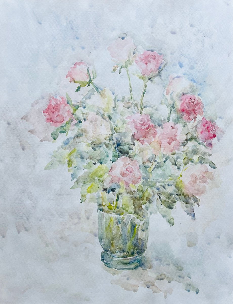 Impressionistic Watercolour , Roses 19,7X 25,6 In By Elena Klyan, 20 X 26, Artwork For Sale On Artfinder