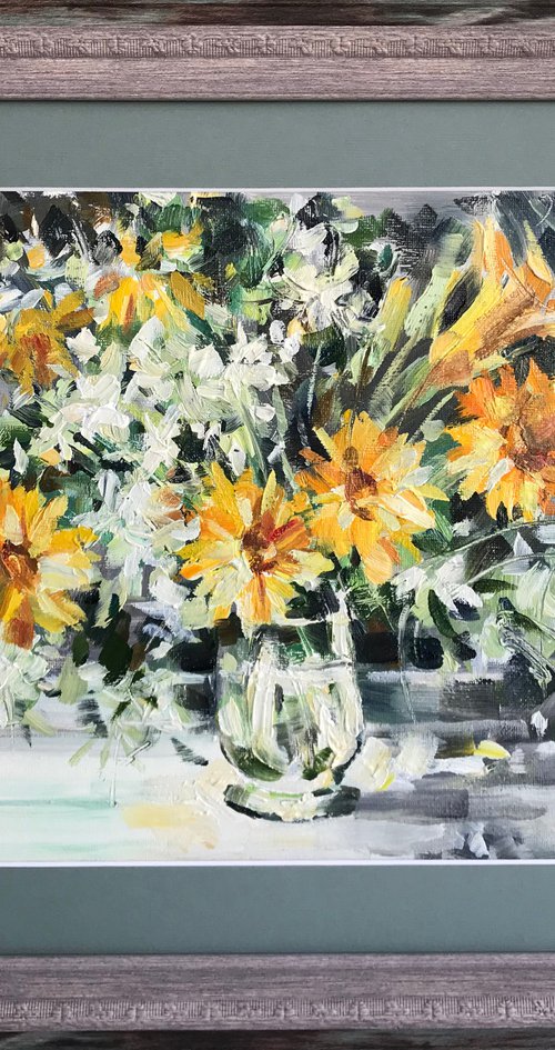 Yellow flowers. one of a kind, original artwork, handmade art. by Galina Poloz