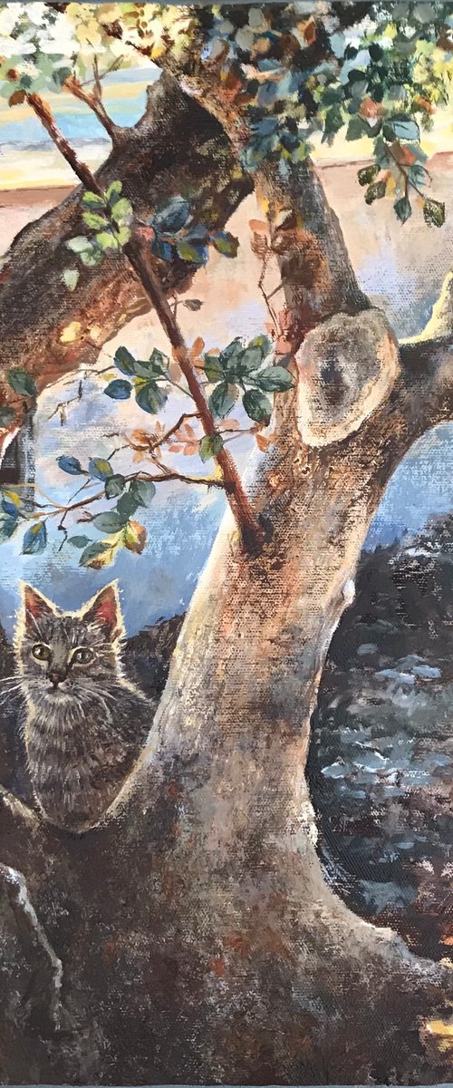 "Cat on the tree " 2018 , 50-50 by Irina Dorokhova