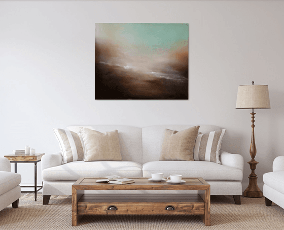 Linearity 100X80 cm - original oil painting gold particles landscape gift modern urban art office art decor home decor gift idea