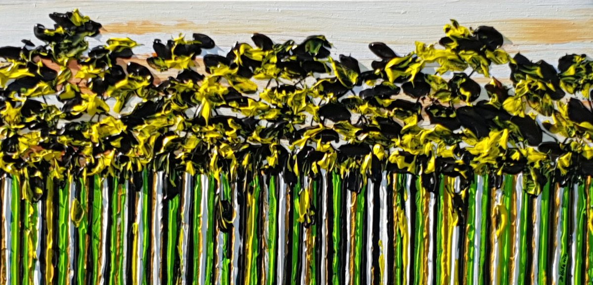 Impressionistic Botanical Acrylic Painting By Daniel Urbani?k, 24 X 12, Meadow In Summer 9, Original Artwork