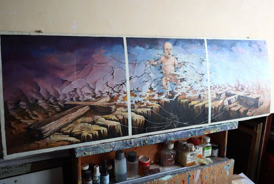 “The Exodus”Triptych on Wood