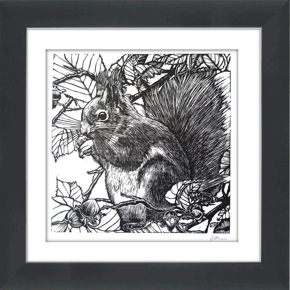Illustrative Animal Linocut By Carolynne Coulson, 14 X 14, Natures Feast, Original Artwork