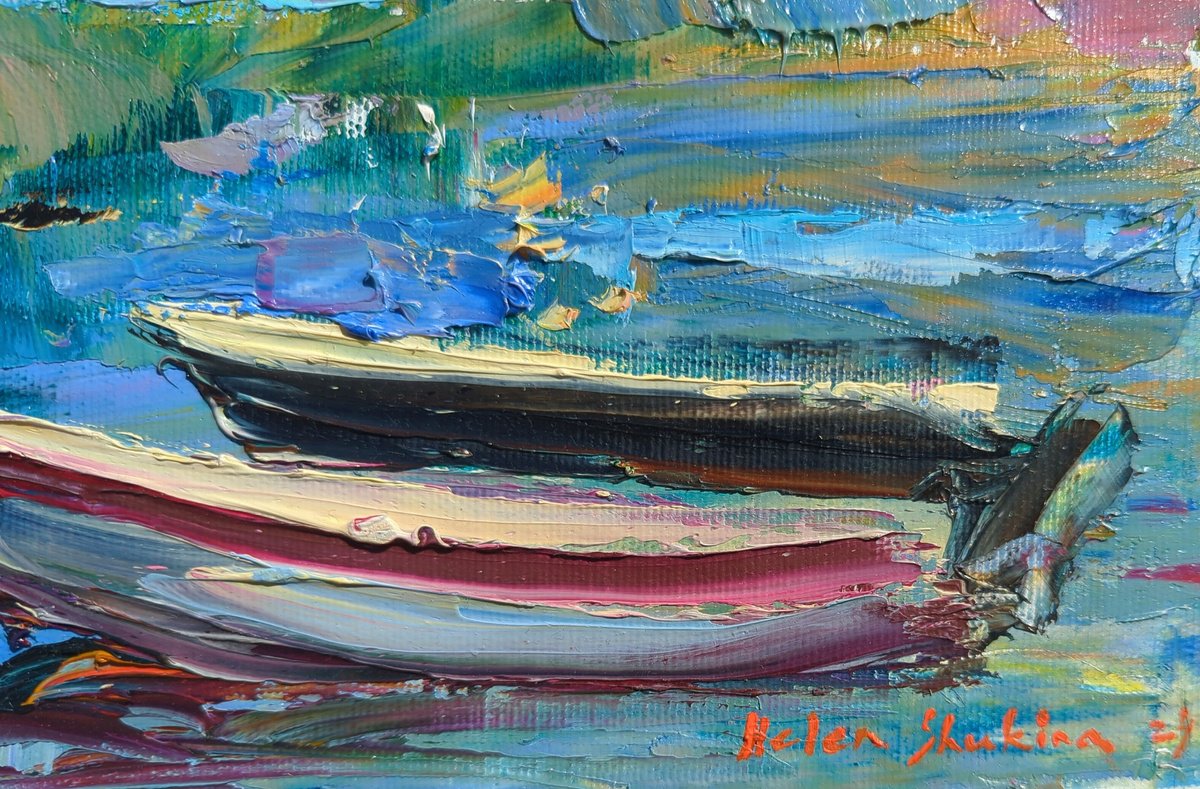 Impressionistic Landscape Oil Painting By Helen Shukina, 16 X 10, Evening Embankment In Croatia, Original Artwork