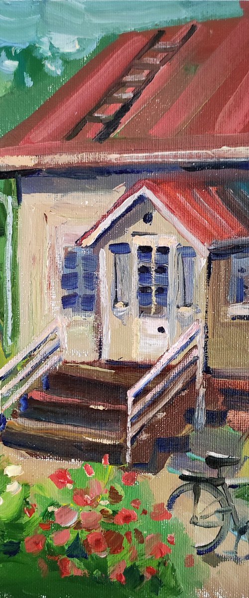 Cottage with Red Roof. Original Oil Painting by Natalia Miasnikova