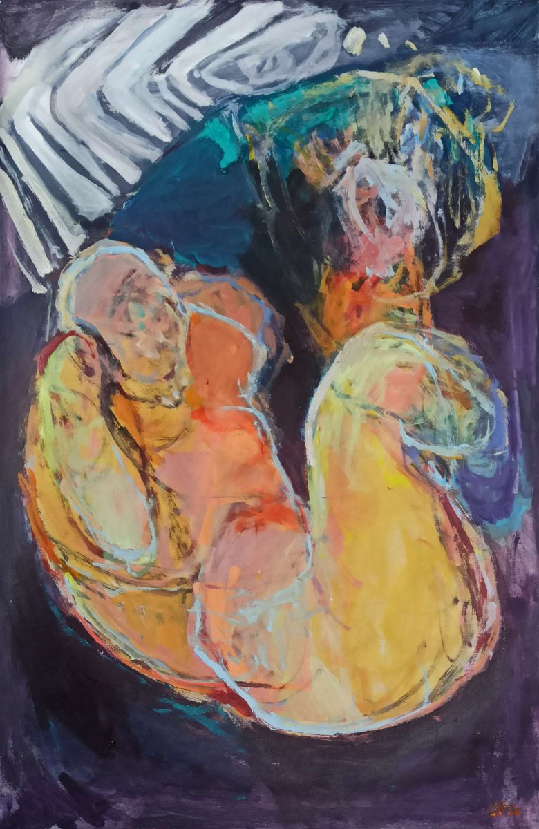 Abstract Portrait Acrylic Painting By Magdalena Morey, 26 X 39", On The Nature Of Dreams, Original Artwork