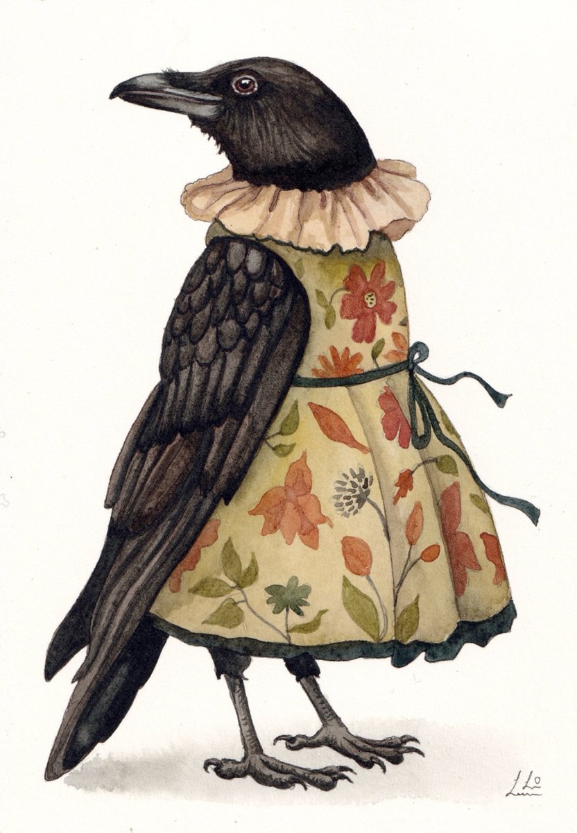 Illustrative Watercolour , My Neighbour The Crow 3 By Lisa Lennon, 4 X 6, Artwork For Sale On Artfinder