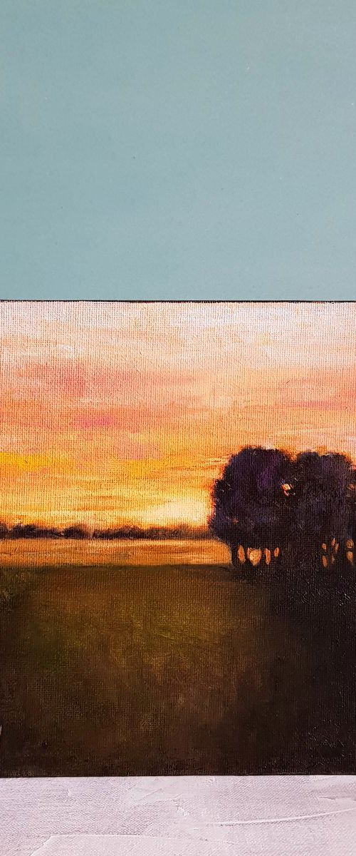 Sunset. Last minutes - 20 x 20 cm landscape oil painting (2019) by Mary Naiman