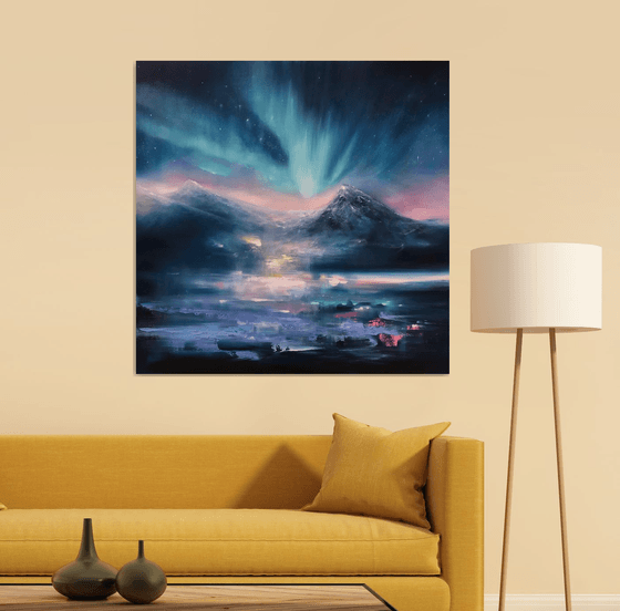 "Northern Lights.Aurora"100x100cm large original painting