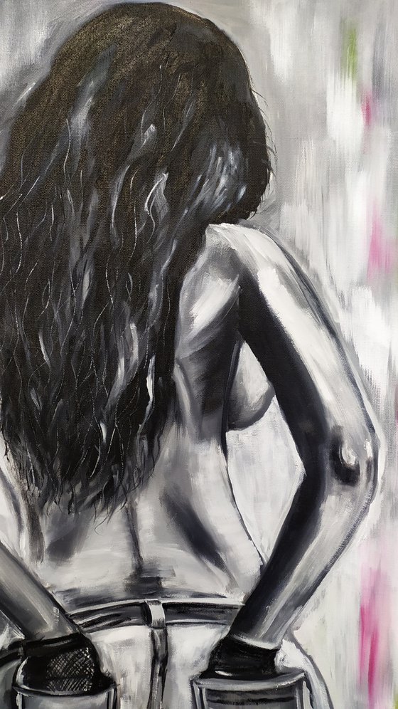 Look for me, original erotic nude girl painting, gift, art for sale, bedroom painting