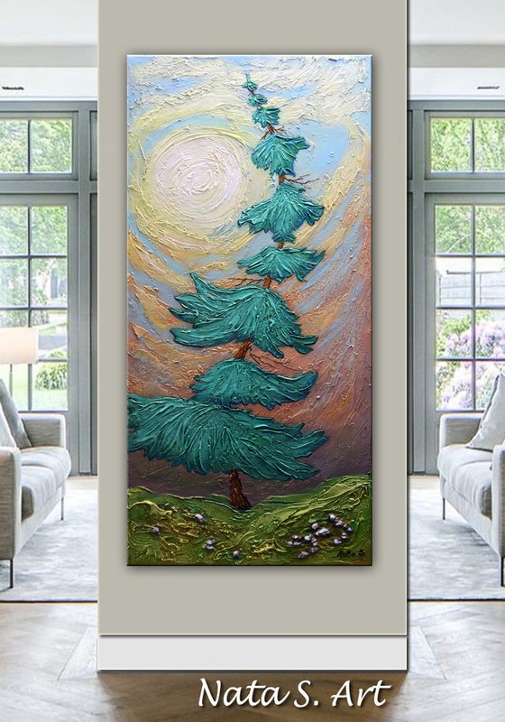 "Alone...."  Pine Tree Painting 107 x 51 cm