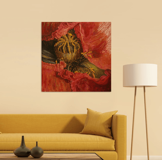 33.5" Red Poppy, Floral Art