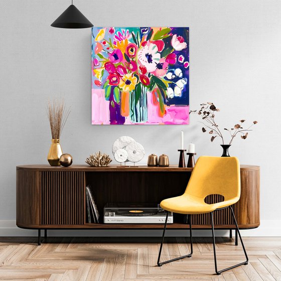 Abstract peonies and tulips