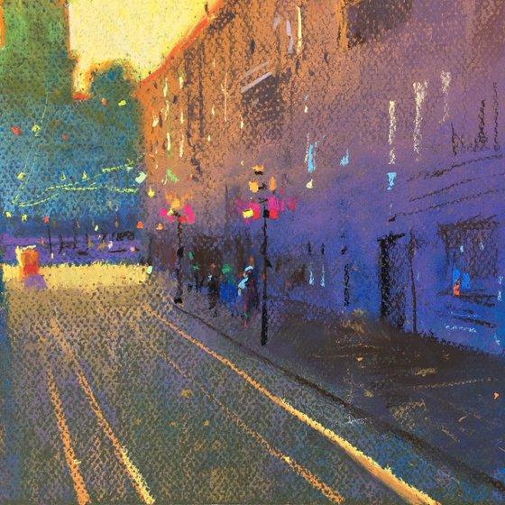 Light. Ukrainian city of Lviv. Soft pastel drawing 19.6x19.6 inch (50x50 cm)