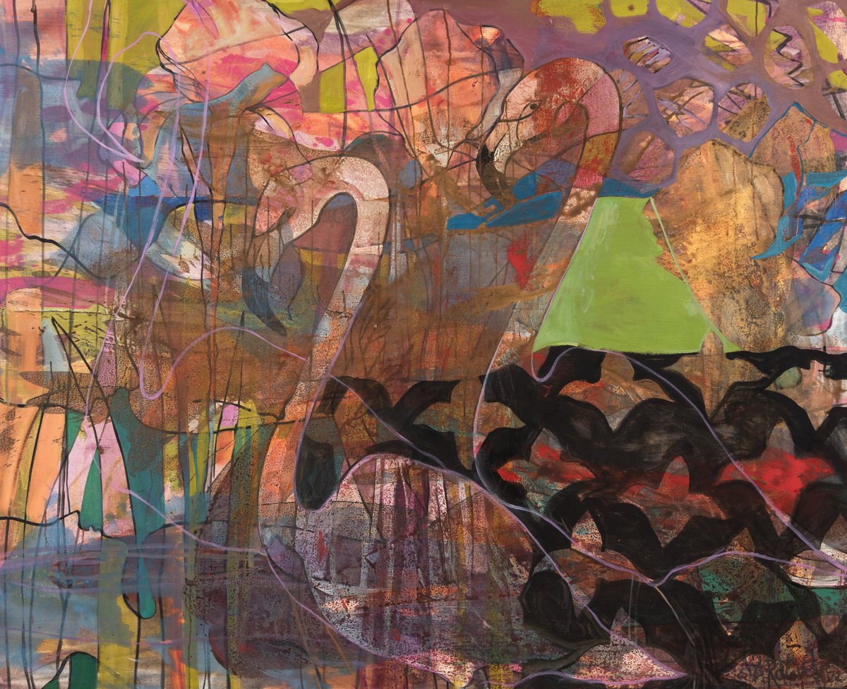 Organic Abstract Oil Painting By Yelena Ralina, 63 X 51", Hour Before Sunrise, Original Artwork