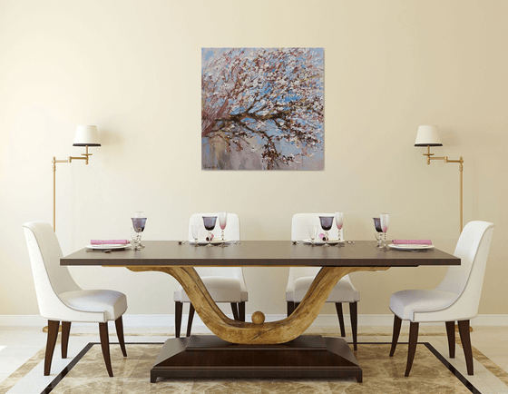 Blooming tree Original impasto oil painting