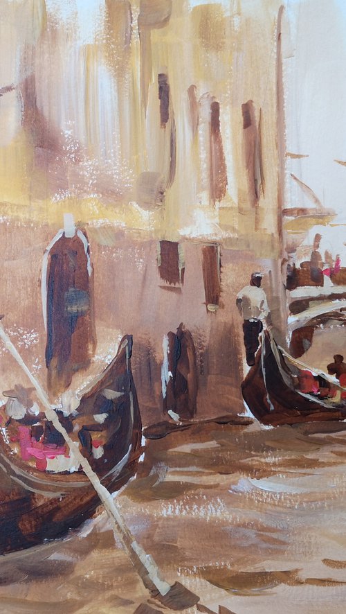 "Gondoliers" (acrylic on paper painting) (11x15×0.1'') by Alexander Koltakov