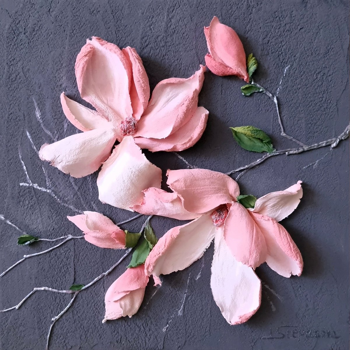 Photorealistic Still Life Relief By Irina Stepanova, 10 X 10, Magnolia Flower After The Rain, Original Artwork