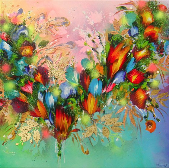 39.4” Summer Flower Melodies Large Painting