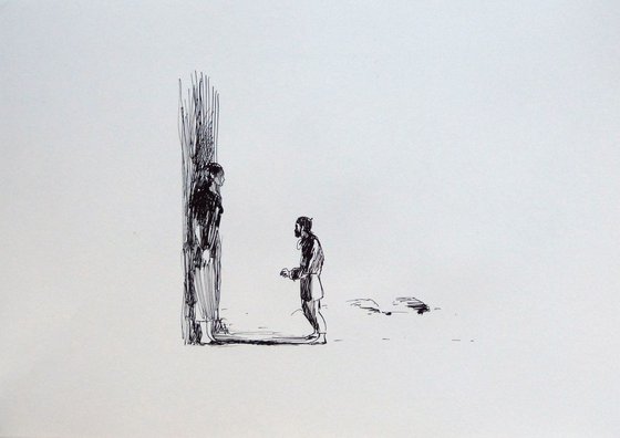 A tall woman and a little man, 29x42 cm