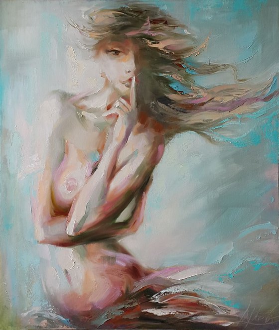 Nude woman " Pastel tenderness ", naked girl, original oil painting