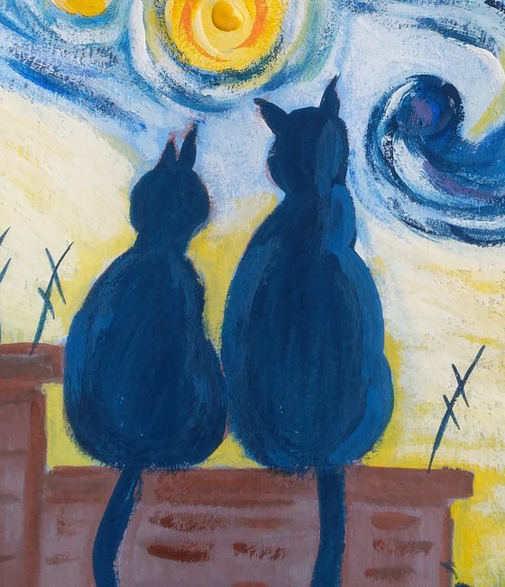 Cat Painting Animal Original Art Pet Artwork Home Wall Art 8 by 12" by Halyna Kirichenko