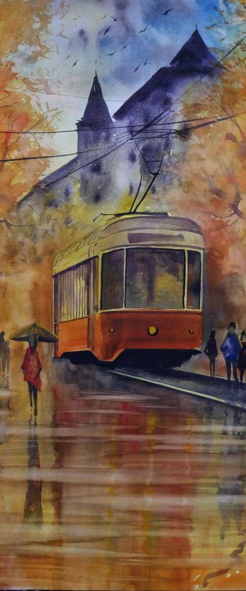 Autumn tram by Eugene Gorbachenko