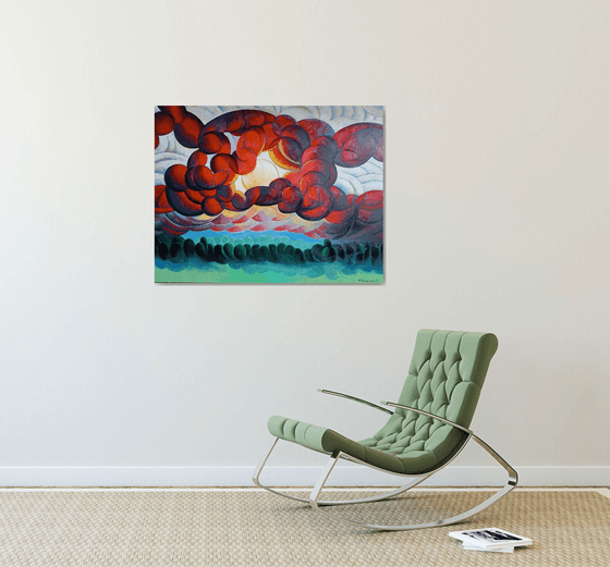 Sunset (90x70cm, cubism, oil painting)