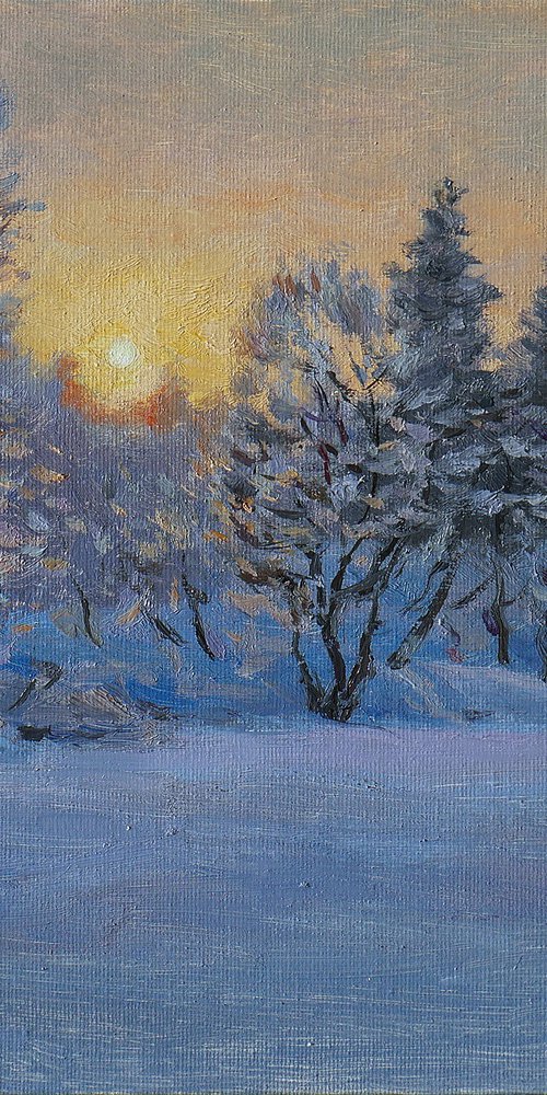 Cold Sunlight - original winter landscape, painting by Nikolay Dmitriev