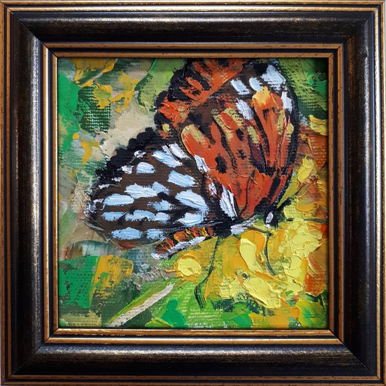 Butterfly #2 IN FRAME / FROM MY A SERIES OF MINI WORKS / ORIGINAL OIL PAINTING