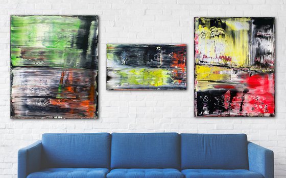 "Bridging The Gap" - Save As A Series - Original PMS Large Abstract Triptych Acrylic Paintings On Hand Stretched and Gallery Wrap Canvas - 86" x 36"