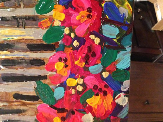 Flowers by the Fence 12 x 6 inches