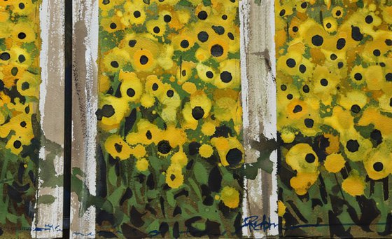 Sunflowers composed with trees