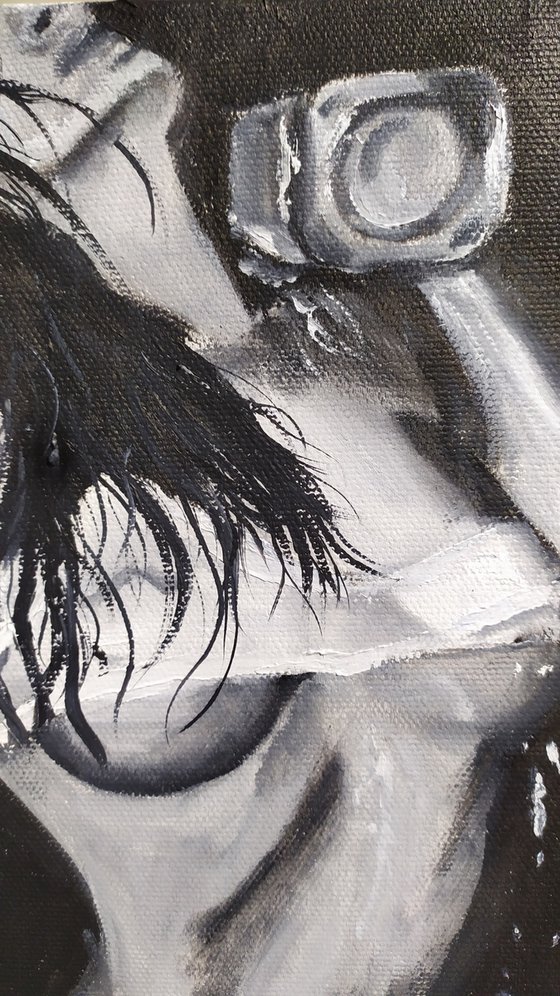 Girl, erotic nude oil painting, gift art, black and white painting