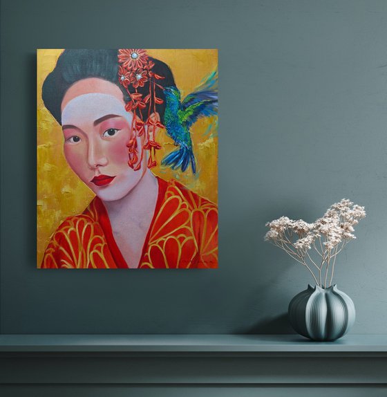 Geisha with hummingbird 2