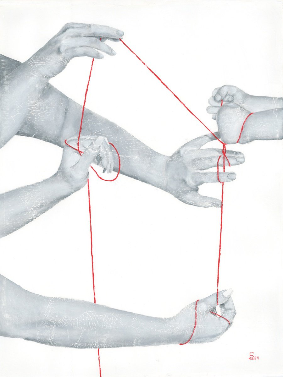 Expressive Portrait Acrylic Painting By Margarita Stepanova, 24 X 31", Spirit Thread, Original Artwork