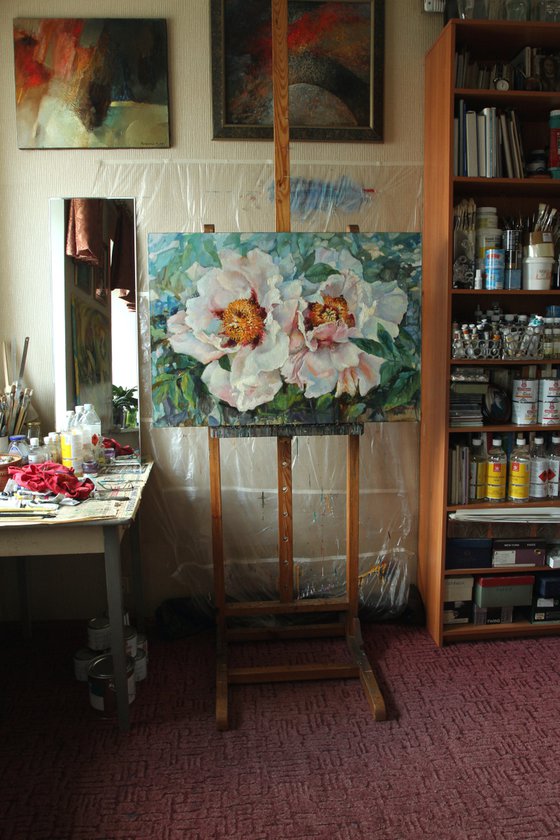 Two peonies. 100x70