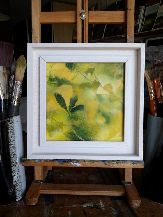 "Foliages in yellow and green" - floral abstract FRAMED