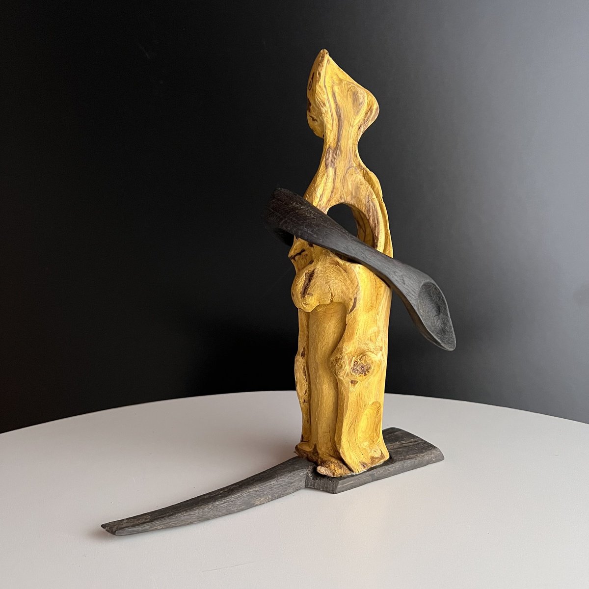 Organic Portrait Wood Sculpture By Roland Kopfer, 9 X 11", Tea Master Cha-Shi, Original Artwork