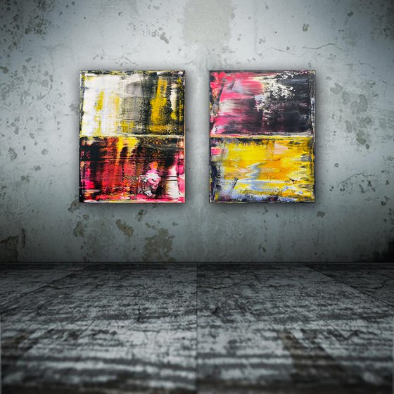 "Come As You Are" - FREE WORLDWIDE SHIPPING + Save As A Series - Original PMS Abstract Diptych Acrylic Paintings On Canvas - 32" x 20"