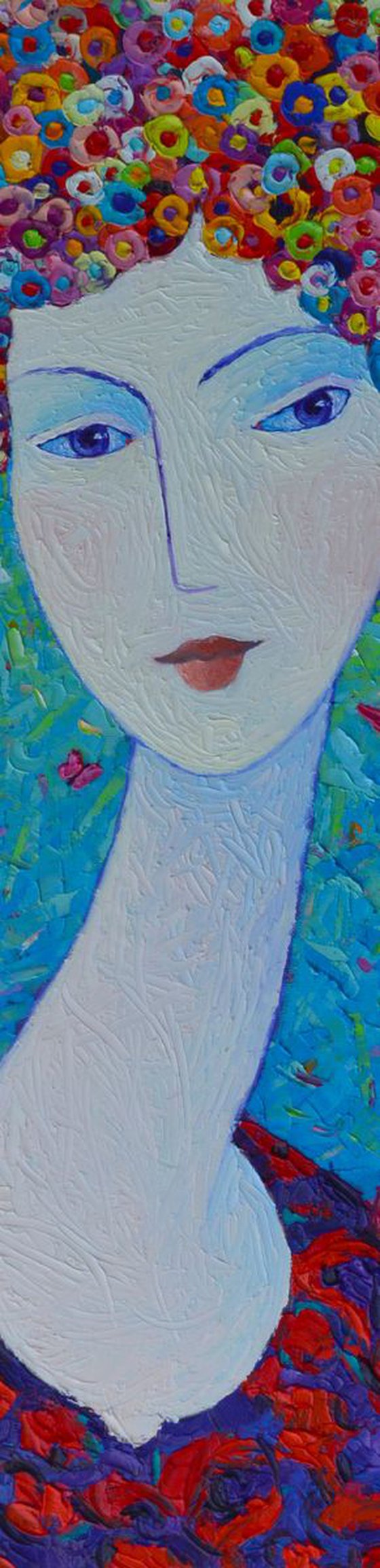 FEMININITY GRACE IN SPRING 100x40 cm abstract portrait modern impressionist palette knife oil painting on stretched canvas